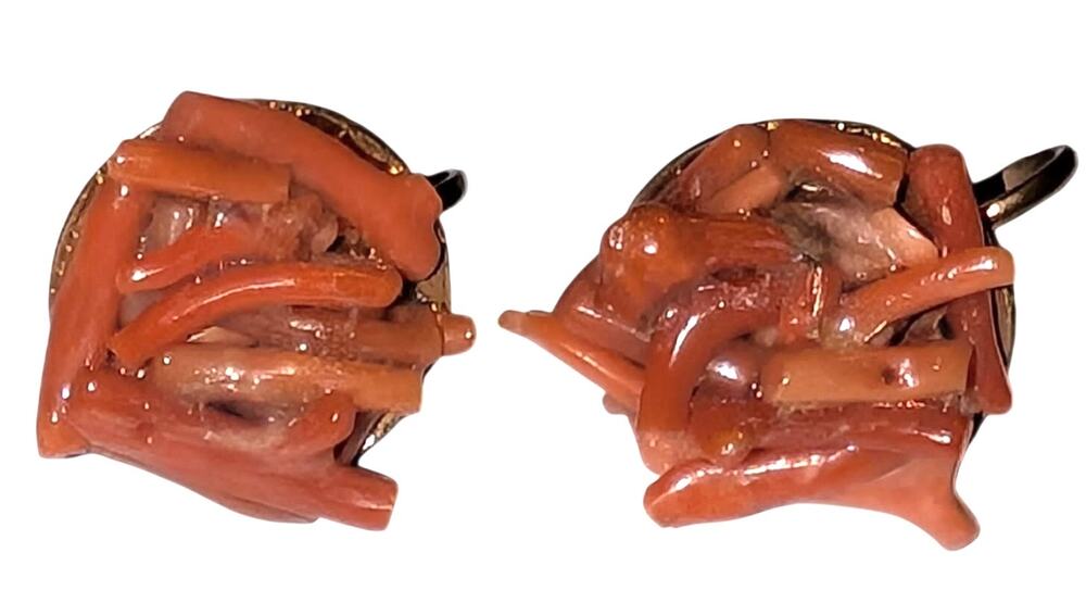 Branch Coral Cluster Clip On Earrings 3/4 inch Round Vintage